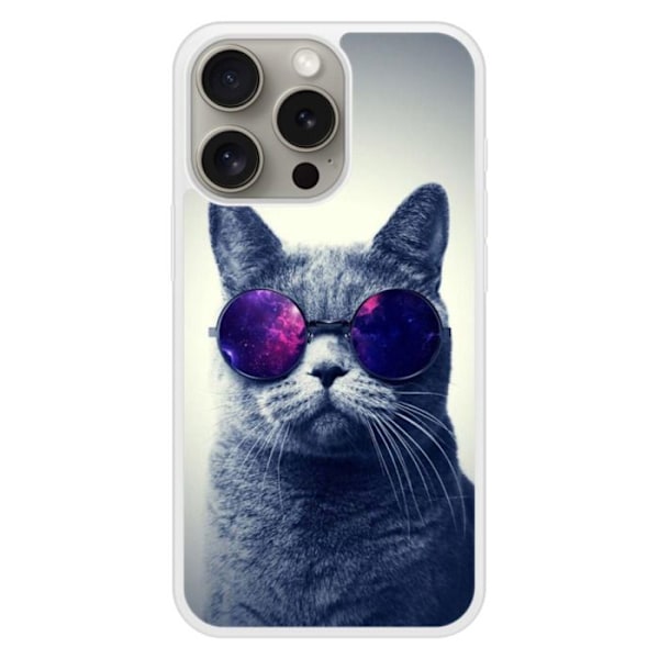 Förstärkt silikonfodral med tryck kompatibelt med Apple iPhone 15 Pro Katt med glasögon Transparent