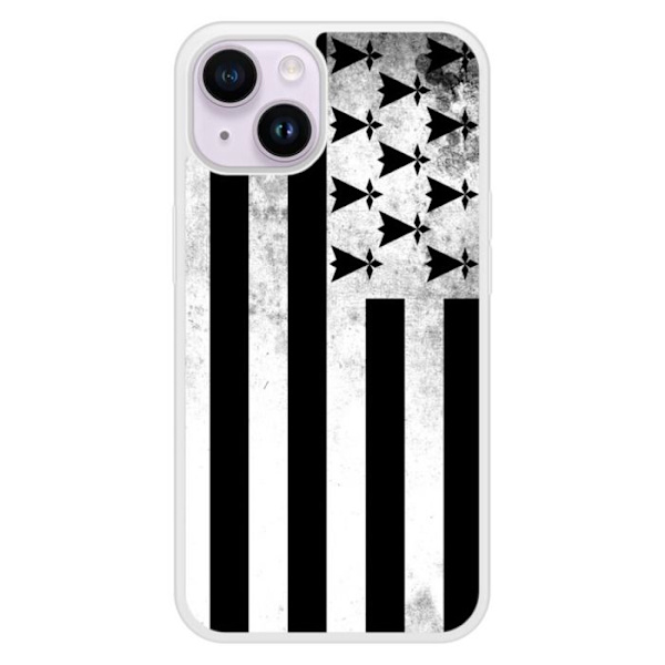Förstärkt silikonfodral med tryck, kompatibel med Apple iPhone 14, Bretagne-flagg. Transparent