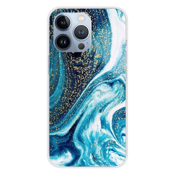 Siliconeväska - Kompatibel med Apple iPhone 13 Pro - design i glittrande blå marmor Transparent