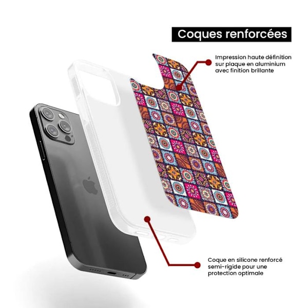 Fodral i förstärkt silikon med tryck kompatibel med Apple iPhone 15 Patchwork Mandala Transparent