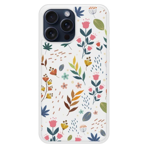 Siliconförstärkt skal med tryck kompatibel med Apple iPhone 15 Pro Max Färgglada blommor Transparent