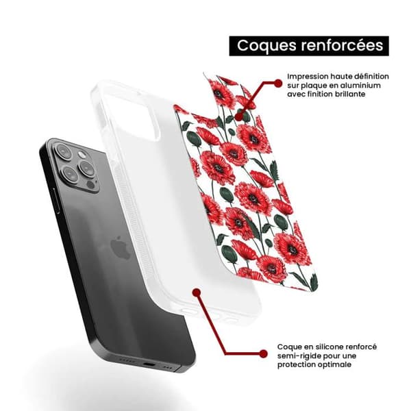 Silikonförstärkt tryckt skal kompatibelt med Apple iPhone 16 Pro Max Vallmo Blommor Transparent