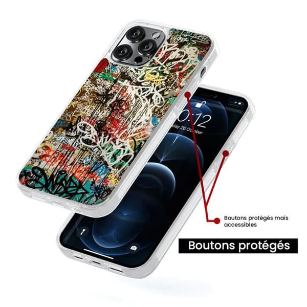 Siliconförstärkt skal med tryck kompatibelt med Apple iPhone 14 Plus Graffiti 1 Transparent
