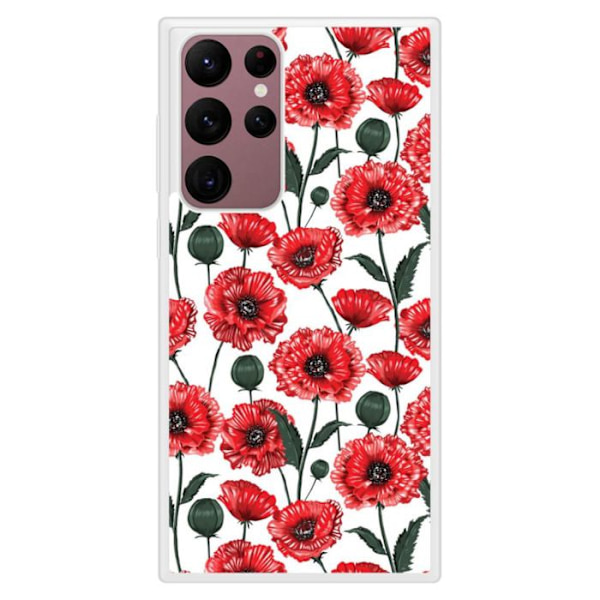 Siliconförstärkt tryckt skal kompatibelt med Samsung Galaxy S22 Ultra Vallmo Blommor Transparent