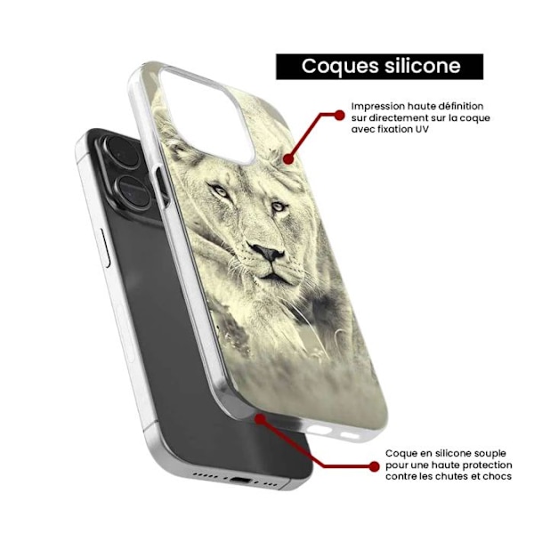Tryckt silikonfodral som är kompatibelt med Apple iPhone 15 Plus Lioness Transparent