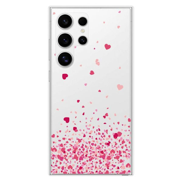 Siliconfodral - Kompatibel med Samsung Galaxy S24 Ultra - design med konfetti av rosa hjärtan Transparent