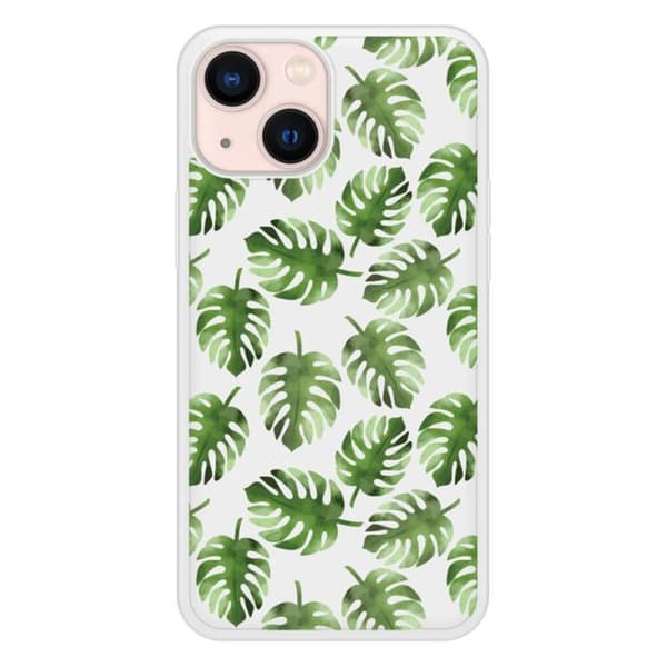 Förstärkt silikonfodral med tryck som är kompatibelt med Apple iPhone 13 Mini Monstera-blad Transparent
