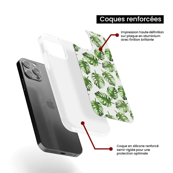 Siliconförstärkt skydd som är kompatibelt med Samsung Galaxy S24 Plus, tryckt med Monstera-blad. Transparent
