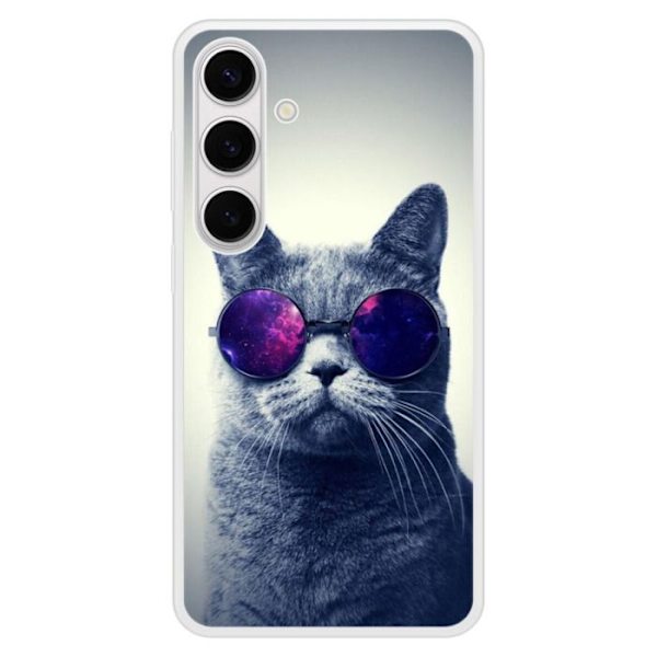 Siliconförstärkt tryckt skal kompatibel med Samsung Galaxy S24 Plus Katt med glasögon Transparent