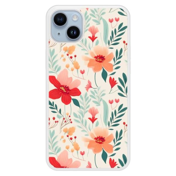 Siliconfodral med förstärkning tryckt kompatibelt med Apple iPhone 14 Plus Blomvägg Transparent