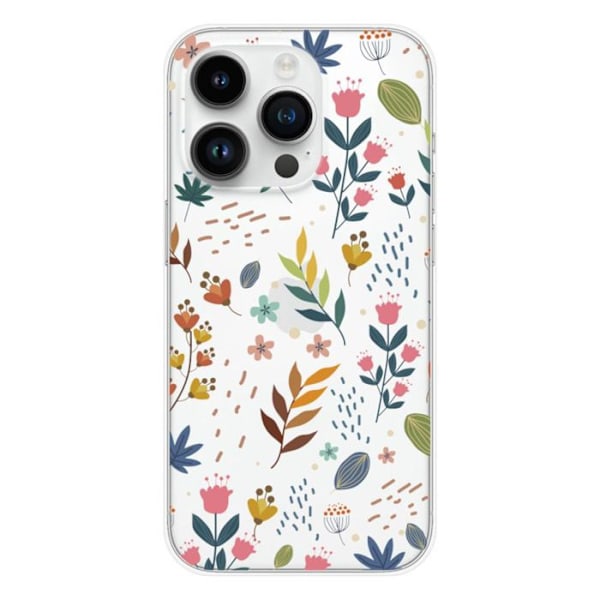 Tryckta Silikonframsidor - 1001 Fodral - iPhone 15 Pro - Färgglada Blommor - Optimal Skydd - Mjuk Transparent