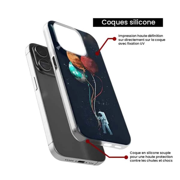 Siliconfodral - Kompatibel med Apple iPhone 15 Pro - design av astronaut med ballonger Transparent