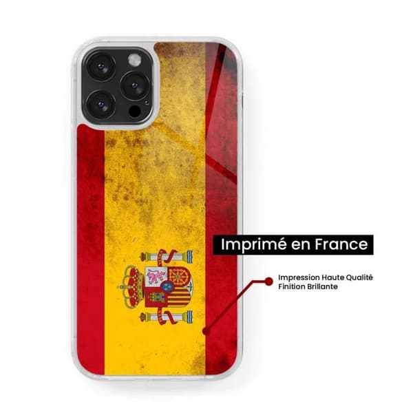 Förstärkt silikonfodral med tryck, kompatibelt med Apple iPhone 14 Pro Max, Spanienflagga Transparent