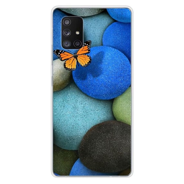 Tryckt silikonfodral som är kompatibelt med Samsung Galaxy A71 5G Blue Pebble Butterfly Transparent