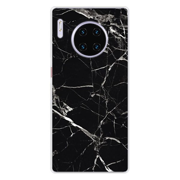 Tryckt silikonfodral kompatibelt Huawei Mate 30 Pro Black Marble Transparent