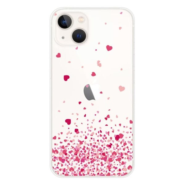 Tryckt silikonfodral som är kompatibelt med Apple iPhone 13 Pink Heart Confetti Transparent