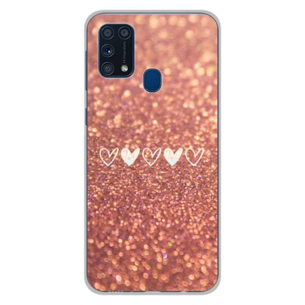 Tryckt silikonfodral som är kompatibelt med Samsung Galaxy M31 Heart glitter Transparent