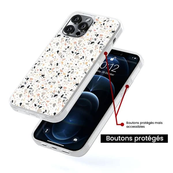 Färgad, stärkt silikonfodral kompatibelt med Apple iPhone 13 Terrazzo Transparent