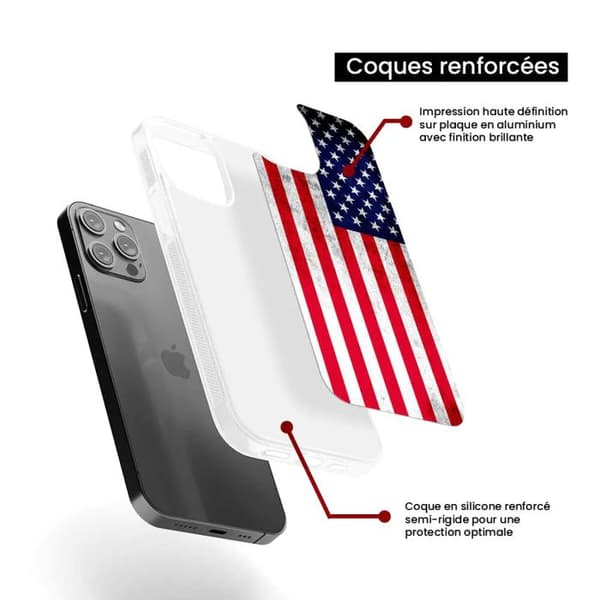 Förstärkt silikonfodral med tryck kompatibelt med Apple iPhone 13 Pro Max USA-flagg. Transparent