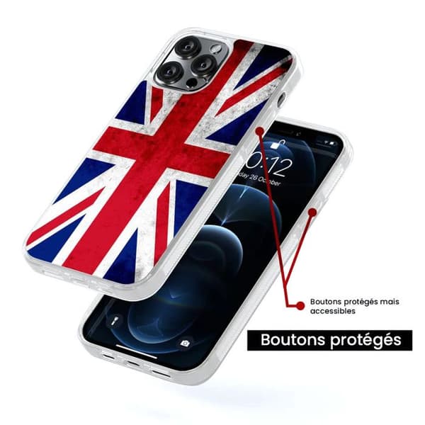Siliconfodral med förstärkt tryck kompatibel med Apple iPhone 13 Pro Max Storbritannien Flagga Transparent