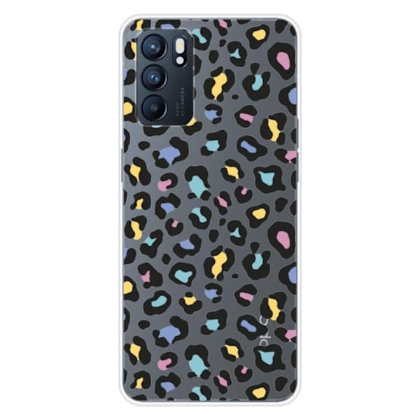 Tryckt silikonfodral som är kompatibelt med Oppo Reno 6 5G Färgglad leopard Transparent