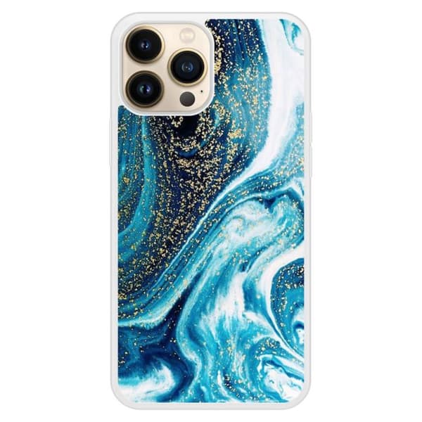 Förstärkt silikonhölje - Apple - iPhone 13 Pro Max - Glittrande blå marmor - Ökad skydd - Lätt åtkomst Transparent