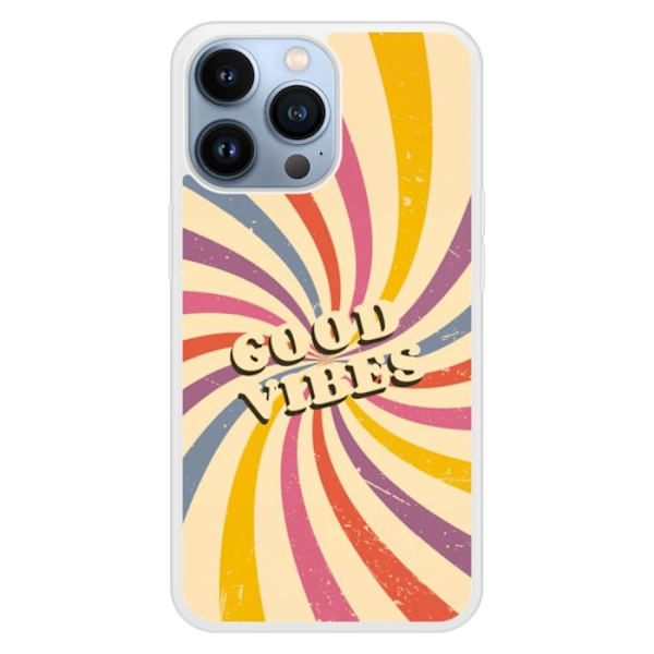 Silkonskal med förstärkt tryck, kompatibel med Apple iPhone 13 Pro Good vibes Transparent