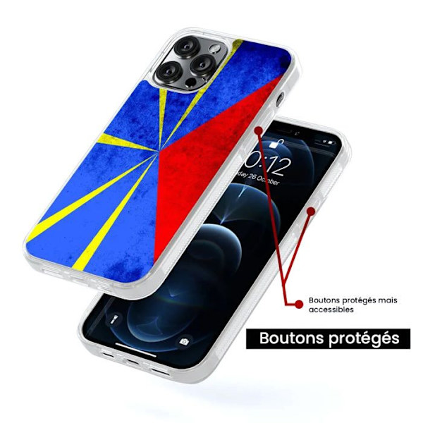 Förstärkt silikonetui med tryck, kompatibelt med Apple iPhone 16 Plus, Flagga La Réunion Transparent
