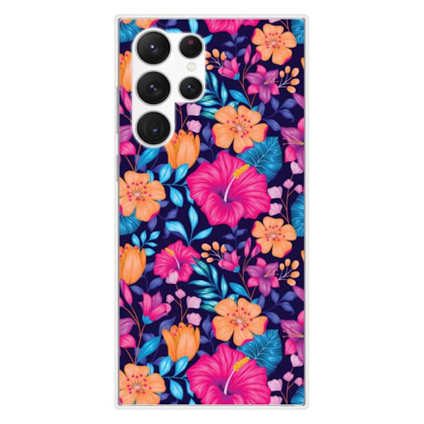 Siliconefodral med tryck - 1001 Fodral - Samsung Galaxy S23 Ultra - Exotiska blommor - Mjuk - Transparent Transparent