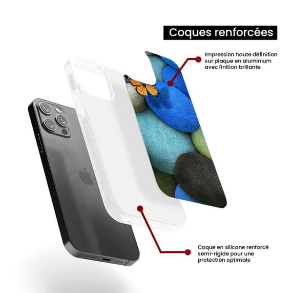 Förstärkt silikonfodral med tryck, kompatibelt med Apple iPhone 15 Plus, blå klippfluga Transparent