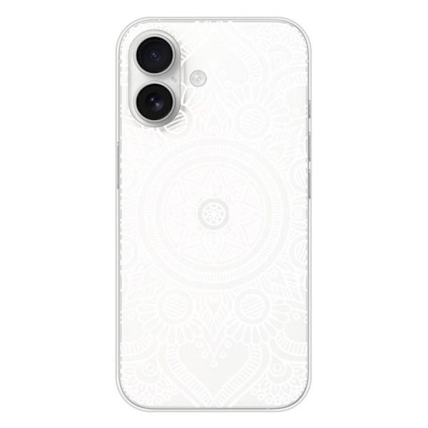 Siliconfodral med tryck - 1001 fodral - Apple iPhone 16 - Vit mandala - Optimalt skydd - TPU Gel Transparent