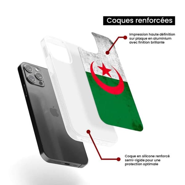Förstärkt silikonfodral tryckt kompatibelt med Apple iPhone 15 Plus Algeriets flagga Transparent