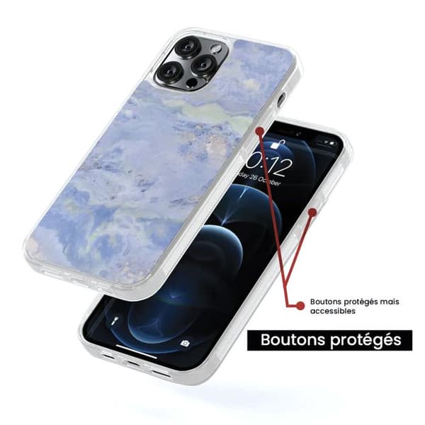 Siliconförstärkt skal med tryck kompatibel med Apple iPhone 15 Pro Max Marmor Blå Transparent