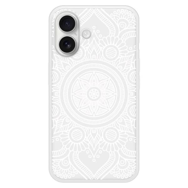 Siliconfodral med tryck - Apple - iPhone 16 Plus - Vit mandala - Ökad hållbarhet - Semi-rigid Transparent