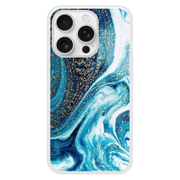 Silkonfodral med förstärkt tryck kompatibel med Apple iPhone 16 Pro Marmor Blå Glittrande Transparent