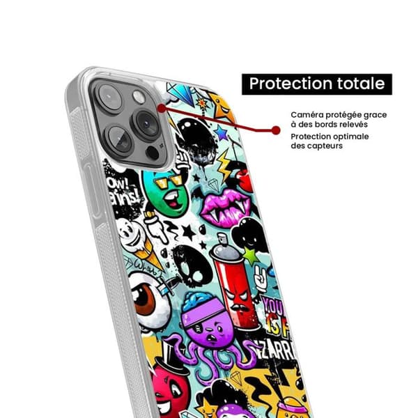 Förstärkt silikonhölje med tryck kompatibelt med Apple iPhone 15 Pro Max Graffiti 2 Transparent