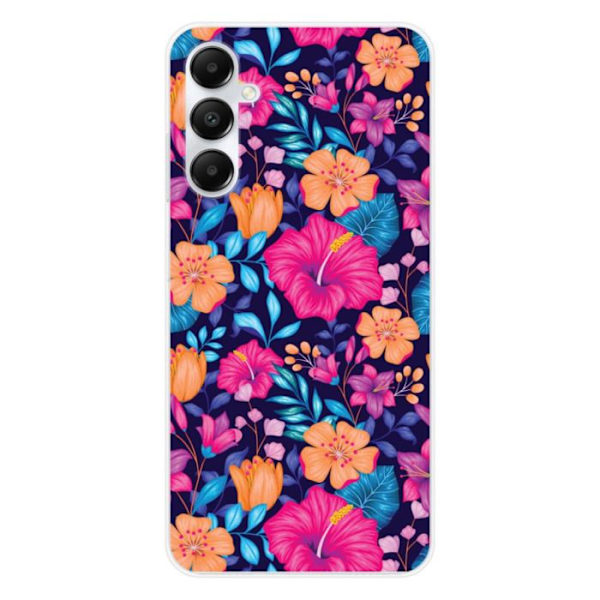 Siliconefodral med tryck kompatibel med Samsung Galaxy A25 Exotiska Blommor Transparent