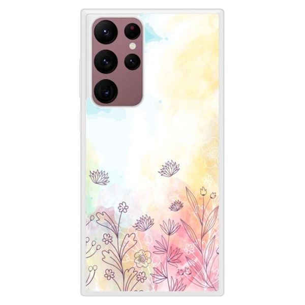 Siliconförstärkt tryckt skal kompatibelt med Samsung Galaxy S22 Ultra Vattenfärgsblommor Transparent