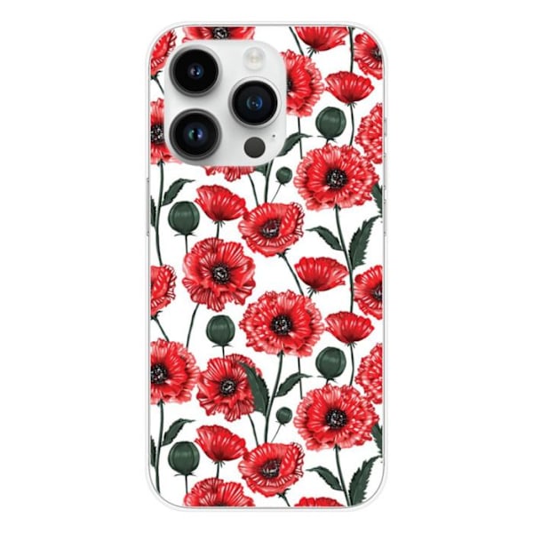 Siliconett skal - Kompatibel med Apple iPhone 15 Pro - design med valmueblomster Transparent