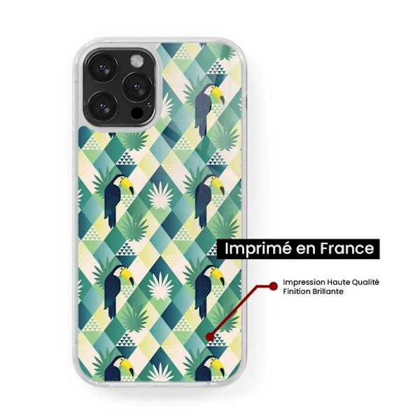 Siliconförstärkt tryckt skal kompatibelt med Apple iPhone 13 Mini Toucan diamant Transparent