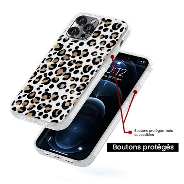 Förstärkt tryckt silikonhölje kompatibelt med Apple iPhone 14 Pro Leopard Transparent