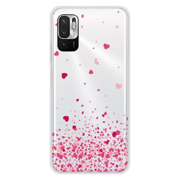 Tryckt silikonfodral kompatibelt med Xiaomi Redmi Note 10 Redmi Note 10S Pink Heart Confetti Transparent