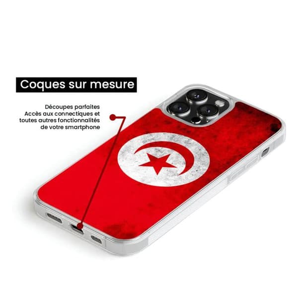 Förstärkt silikonfodral med tryck, kompatibelt med Apple iPhone 14 Plus, Tunisienflagga Transparent