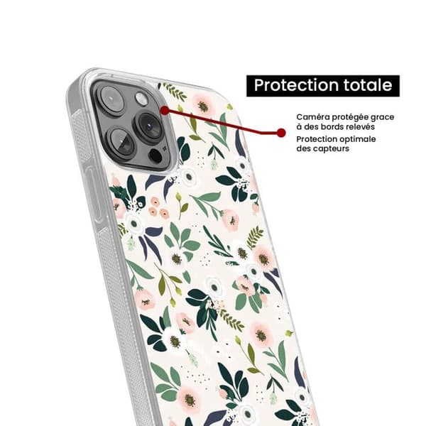 Förstärkt silikonfodral med tryck kompatibelt med Apple iPhone 14 Blommor Transparent