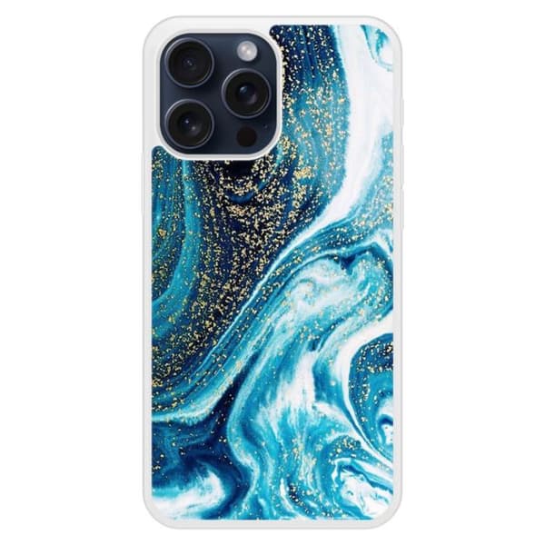 Siliconförstärkt tryckt skal kompatibel med Apple iPhone 15 Pro Max Marmor Blå Glittrande Transparent