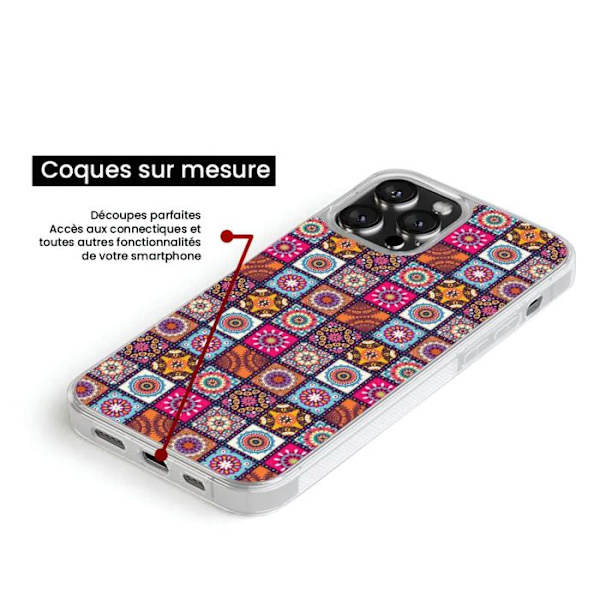 Fodral i förstärkt silikon med tryck kompatibel med Apple iPhone 15 Patchwork Mandala Transparent