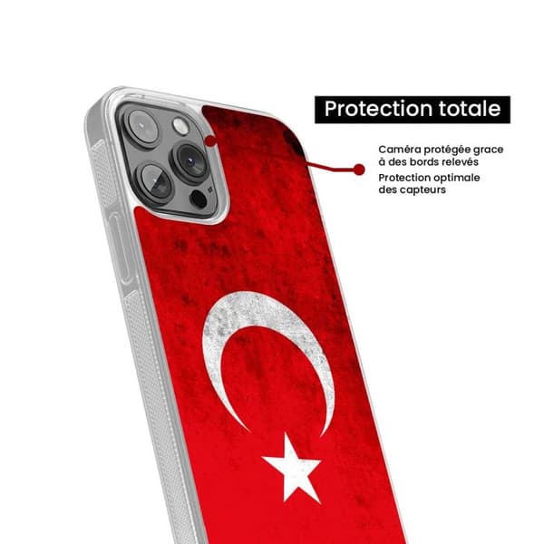 Siliconförstärkt tryckt skal kompatibelt med Apple iPhone 16 Plus Turkiets flagga Transparent