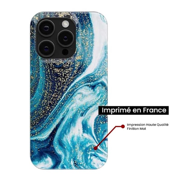 Tryckt silikonfodral som är kompatibelt med Apple iPhone 14 Plus Marble Blue Glitter Transparent