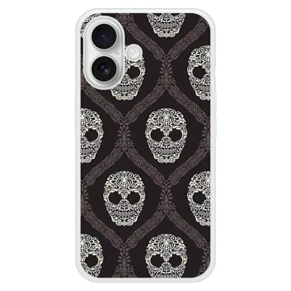 Förstärkt silikonfodral med tryck kompatibelt med Apple iPhone 16 Plus Blommig dödskalle Transparent