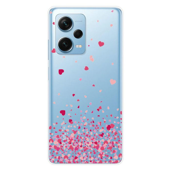 Silikonskal med tryck kompatibel med Xiaomi Redmi Note 12 Pro Plus, Rosa Hjärtans Konfetti Transparent